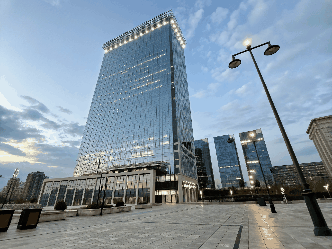 Sleek skyscraper hotel in the city center
